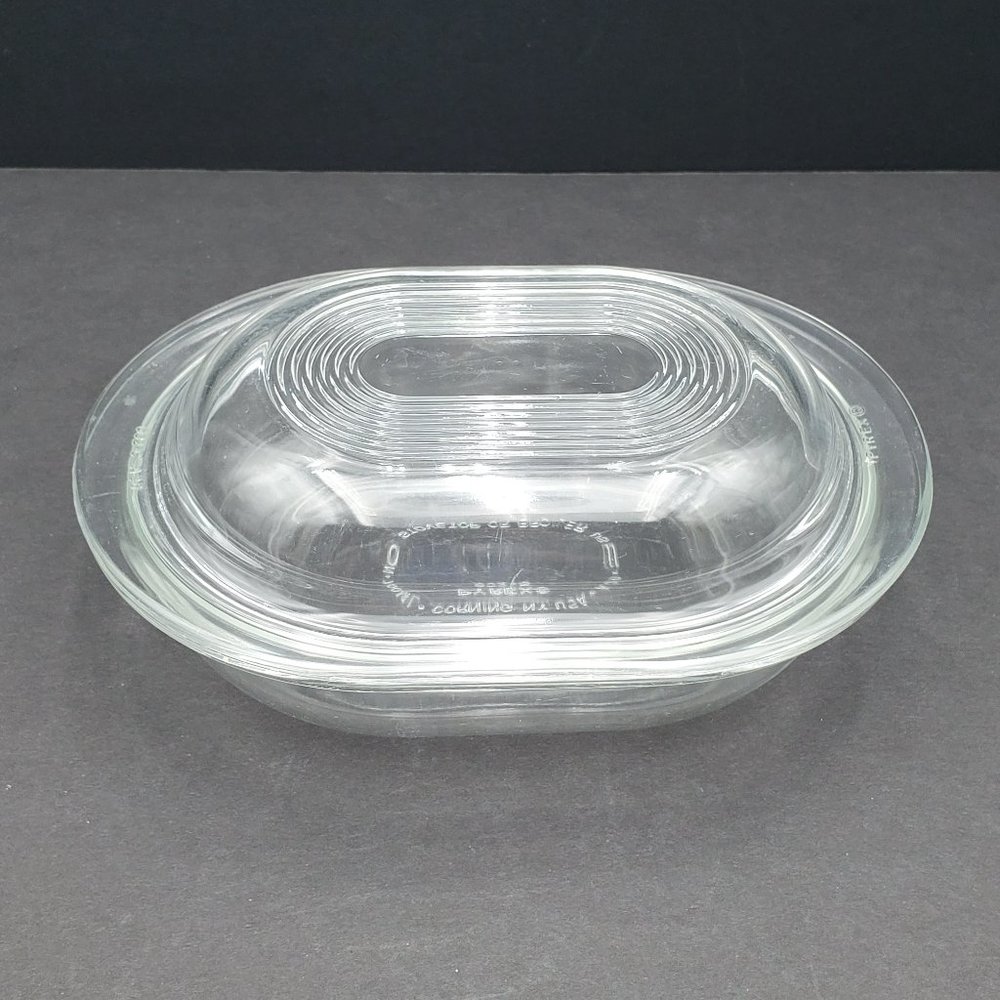 Pyrex Clear Glass Oval Refrigerator Dish w Ribbed Lid 602-B 700 ml 24 oz